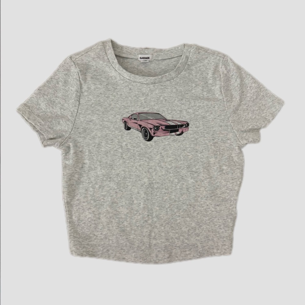 Garage Heather Gray Tee with Pink Car Graphic